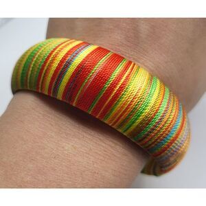 Chunky Thick Bangle Bracelet Thread Wrapped 8.5in